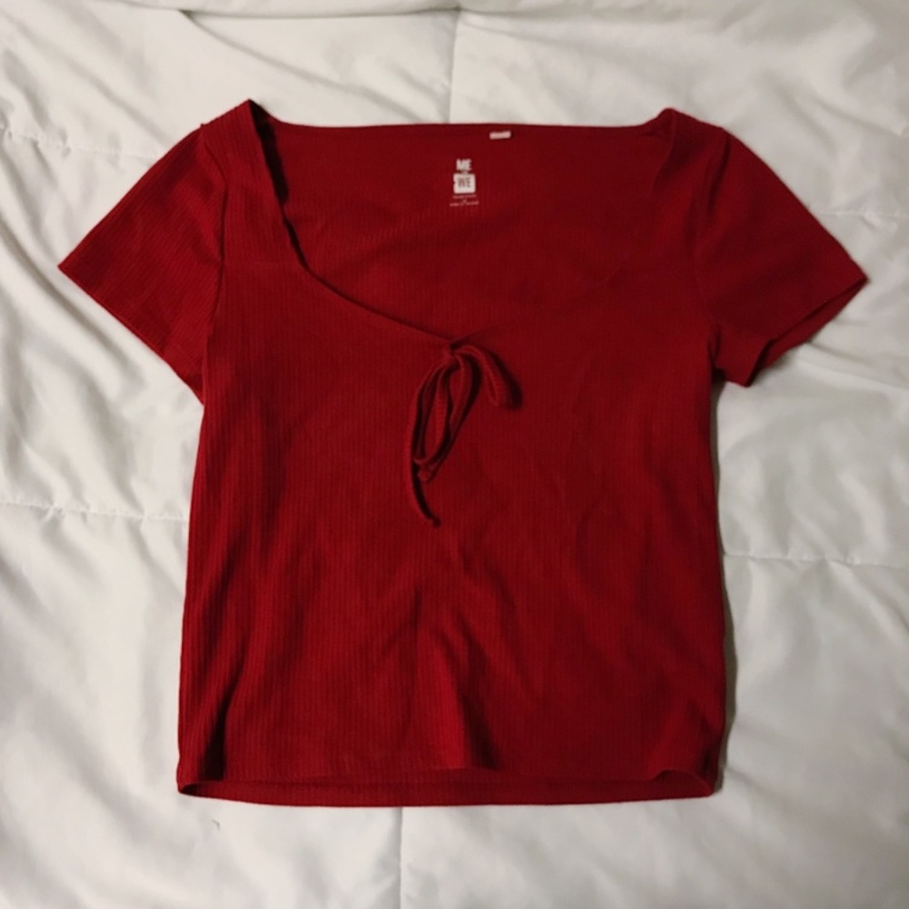 Pacsun Red Ribbed Cropped Top with Bow Detail